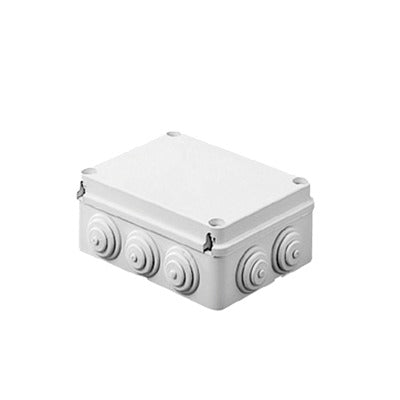 Caja de derivación de PVC Auto-extinguible con 6 entradas, tapa atornillada, 100x100x50 MM, (Medidas internas, mayor área permisible para e cable, Para exterior (IP55) Caja de derivación de PVC Auto-extinguible con 6 entradas, tapa atornillada, 100x100x50 MM, (Medidas internas, mayor área permisible para e cable, Para exterior (IP55)